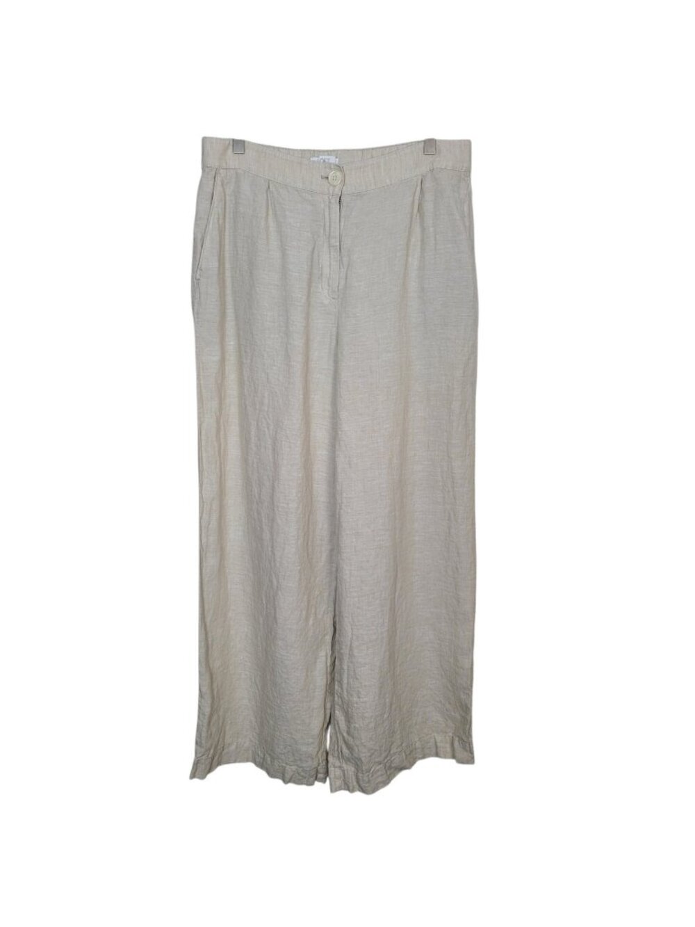 LOFT 100% Linen Beige Wide Leg Pants Sz 10 Coastal Grandma Relaxed Leisure 03/25
